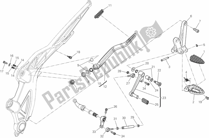 All parts for the Footrests, Left of the Ducati Diavel Cromo USA 1200 2013